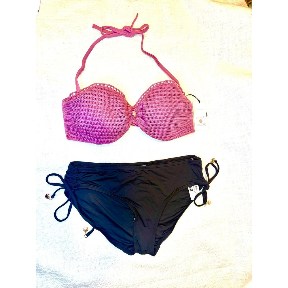 Shade & Shore Bikini Pink Crochet top Mauve & Anne Cole Side Tie Swim Bottom